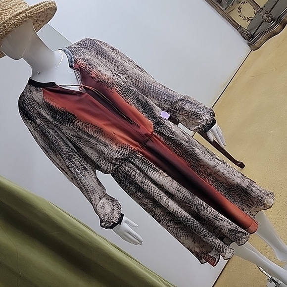 Nine West Long Sleeve Snake Print Elastic Waist Midi Dress Size 14 - Picture 1 of 14